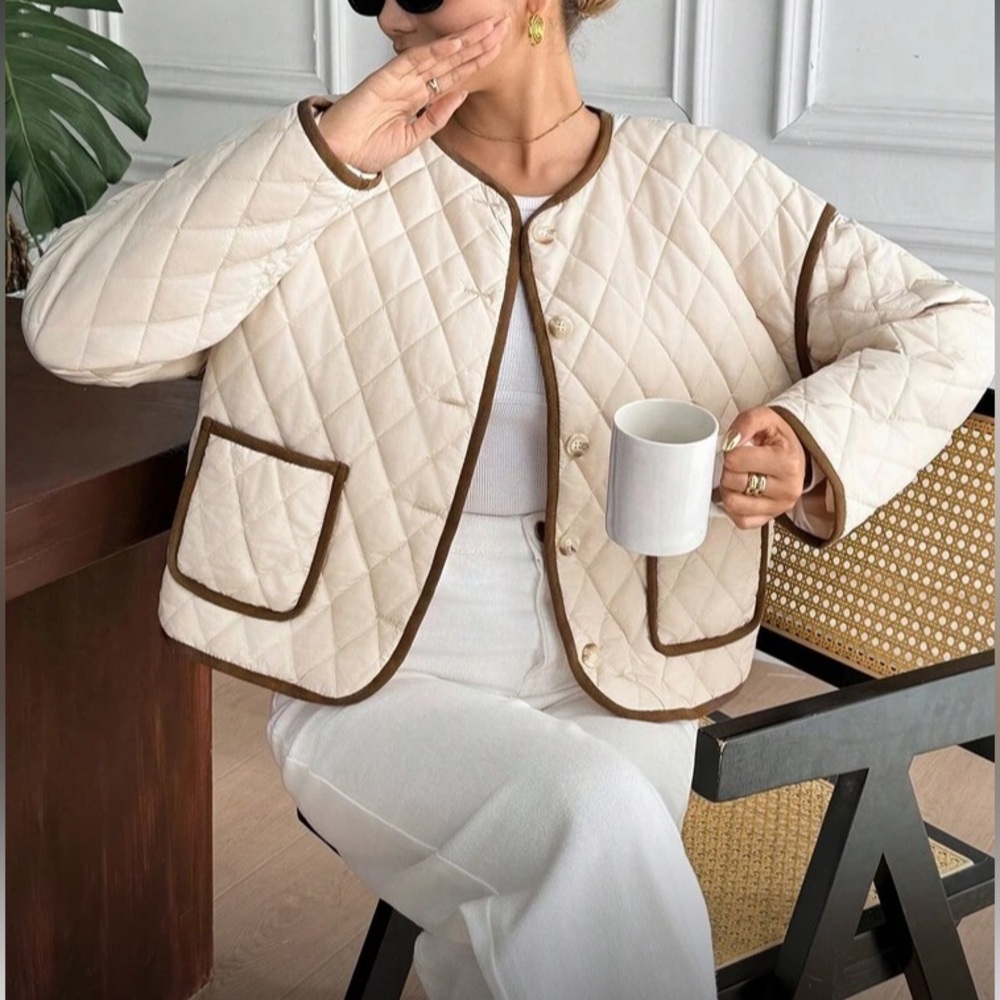 Women's Cream Quilted Jacket - Picture 5 of 8